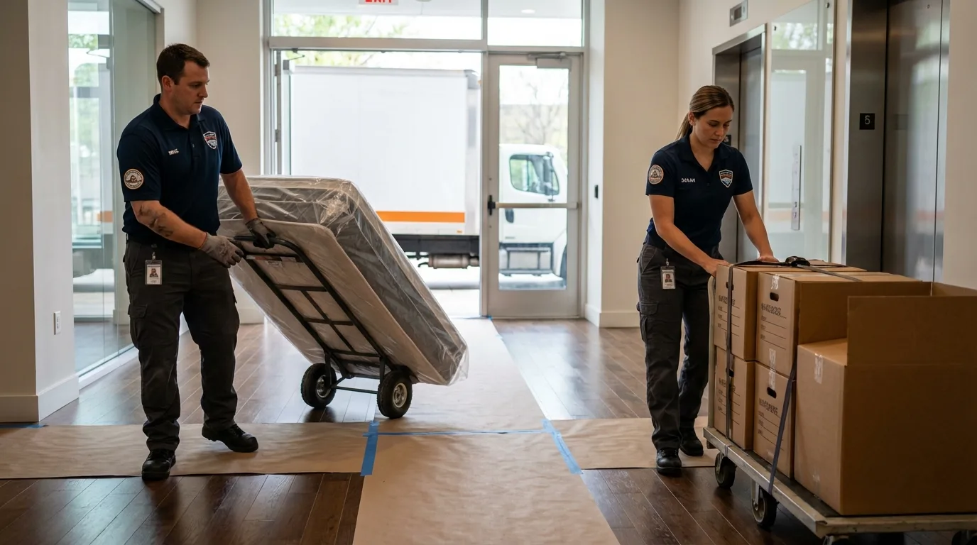 Professional apartment movers loading elevator in Pickens, SC