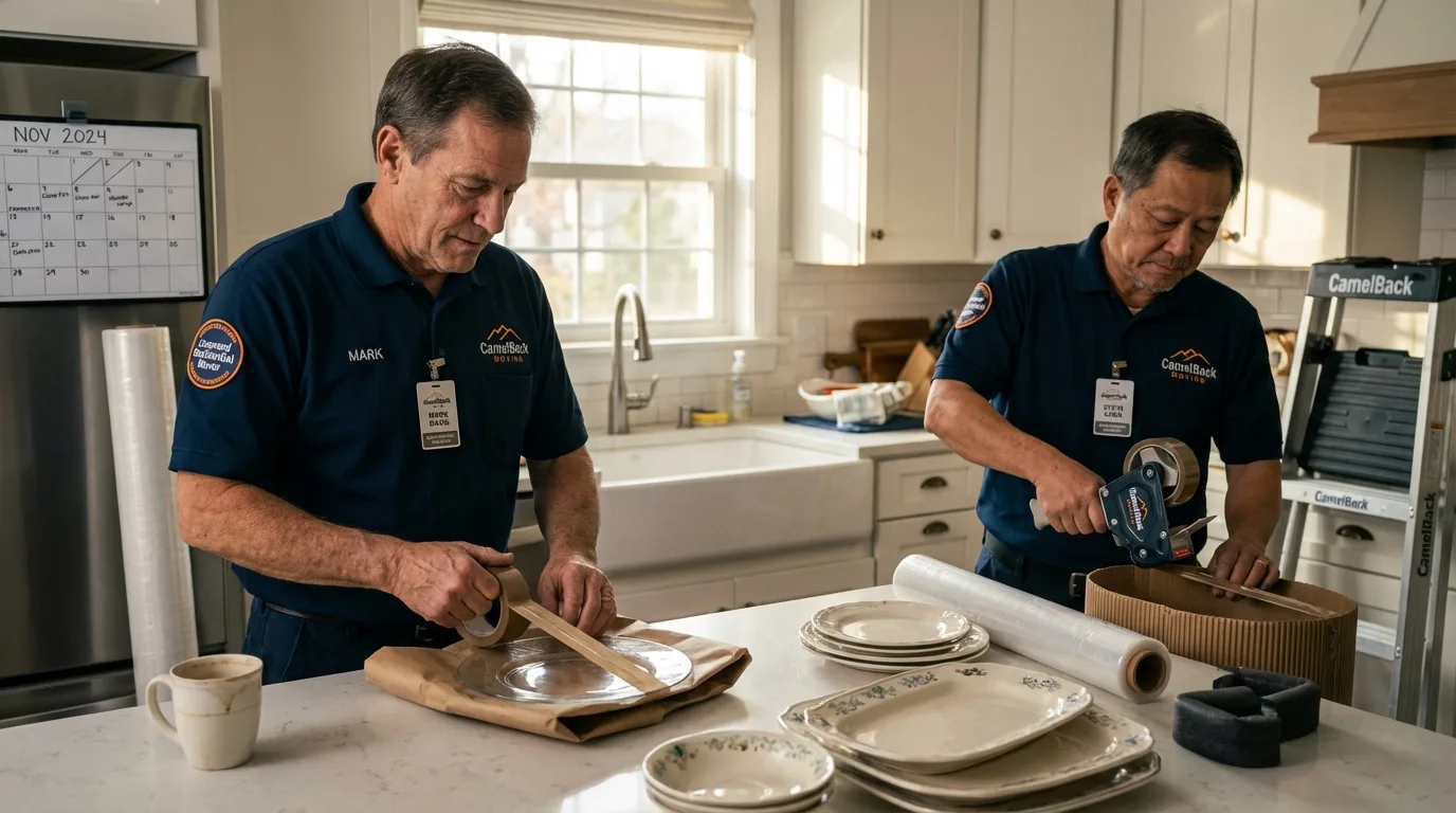Professional crew packing kitchen dishware in Pickens, SC